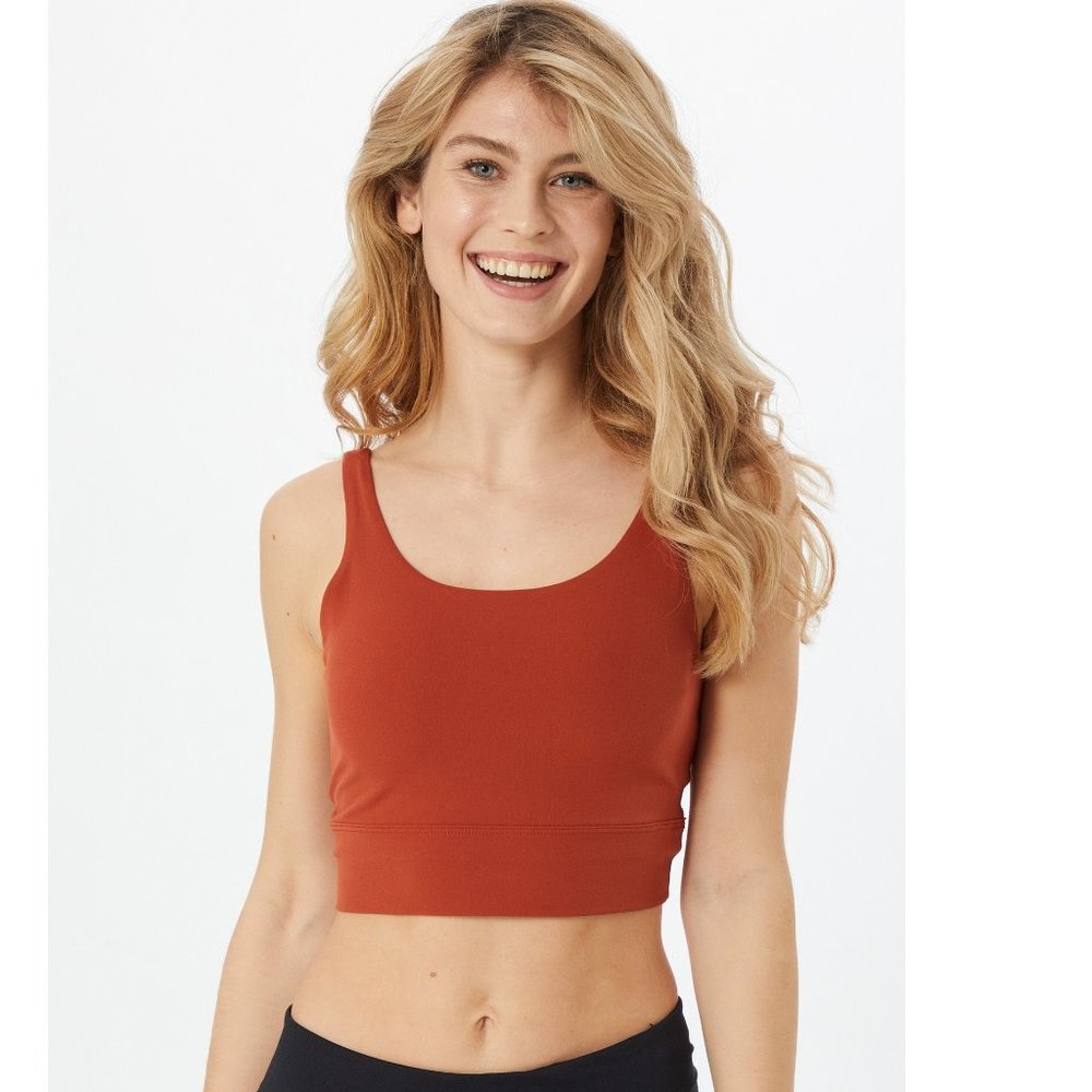NWT Nike Women Yoga Luxe Crop Top in Rust-Orange Size XL Low Back $50 4HL98